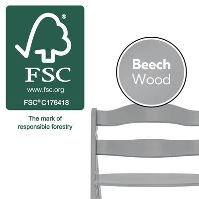 hauck Alpha+ Grow Along Adjustable Wooden Baby High Chair Seat, Beechwood, Grey