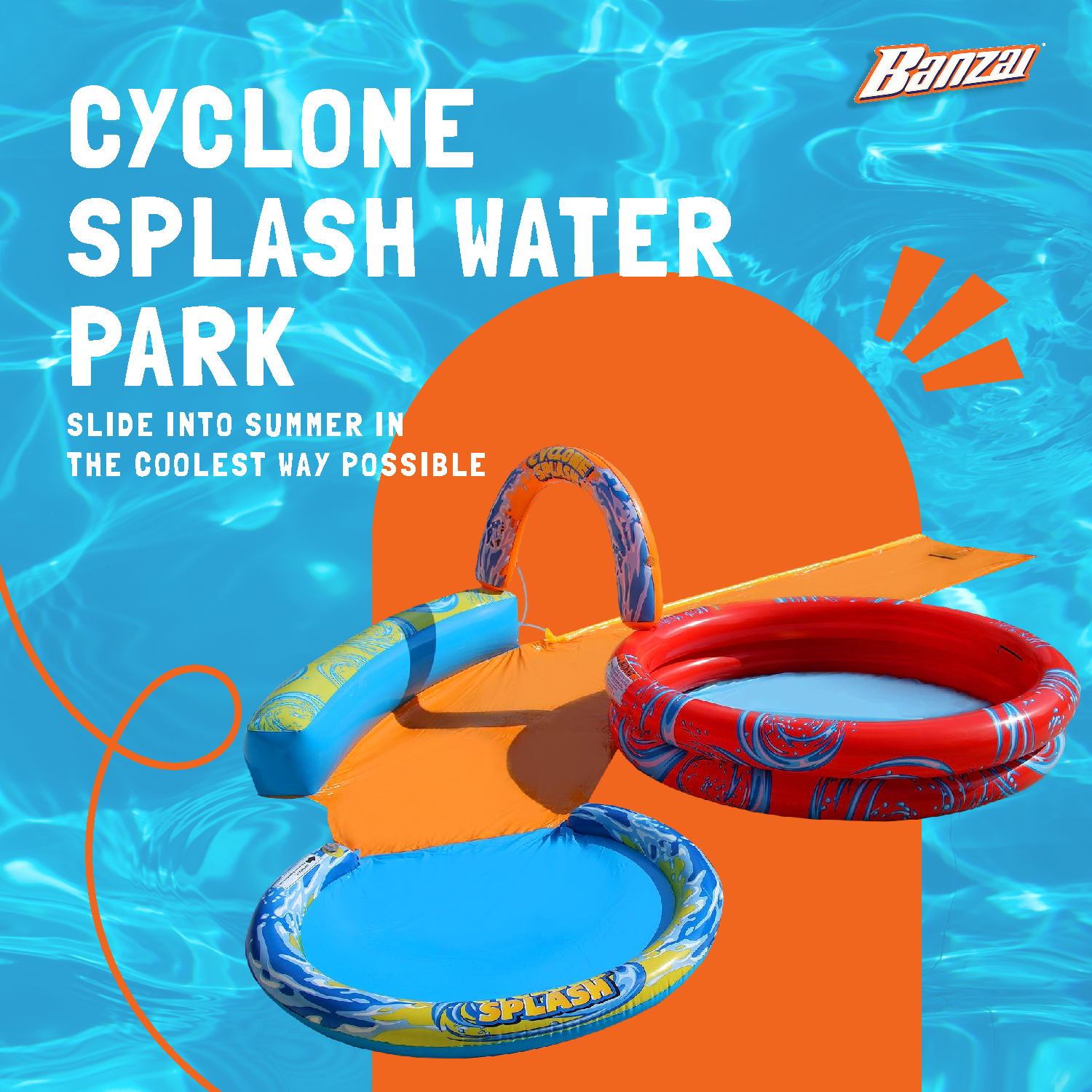 Banzai Cyclone Splash Park Inflatable with Sprinkling Slide and Water Aqua Pool - VMInnovations