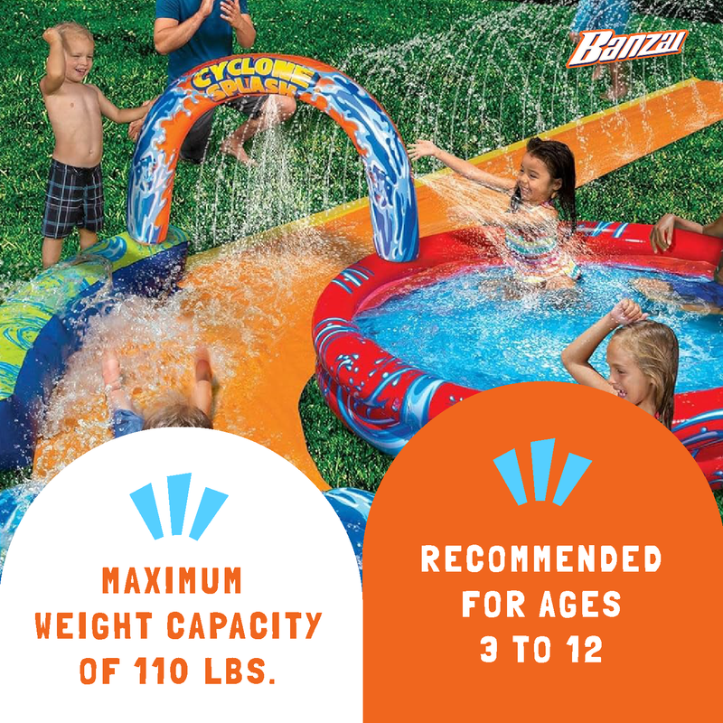 Banzai Cyclone Splash Park Inflatable with Sprinkling Slide and Water Aqua Pool