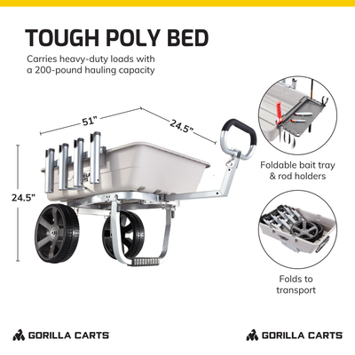 Gorilla Carts 200 Pound Capacity Poly Fish and Marine Utility Cart (For Parts) - VMInnovations