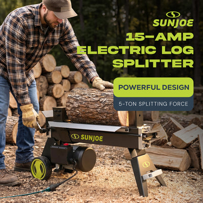 Sun Joe Electric Log Splitter with Hydraulic Ram, 5-Ton, 15 Amp Motor, LJ602E