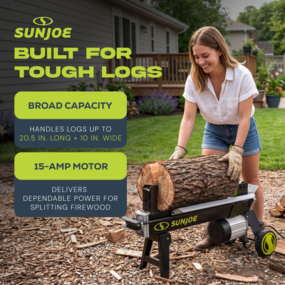 Sun Joe Electric Log Splitter with Hydraulic Ram, 5-Ton, 15 Amp Motor, LJ602E