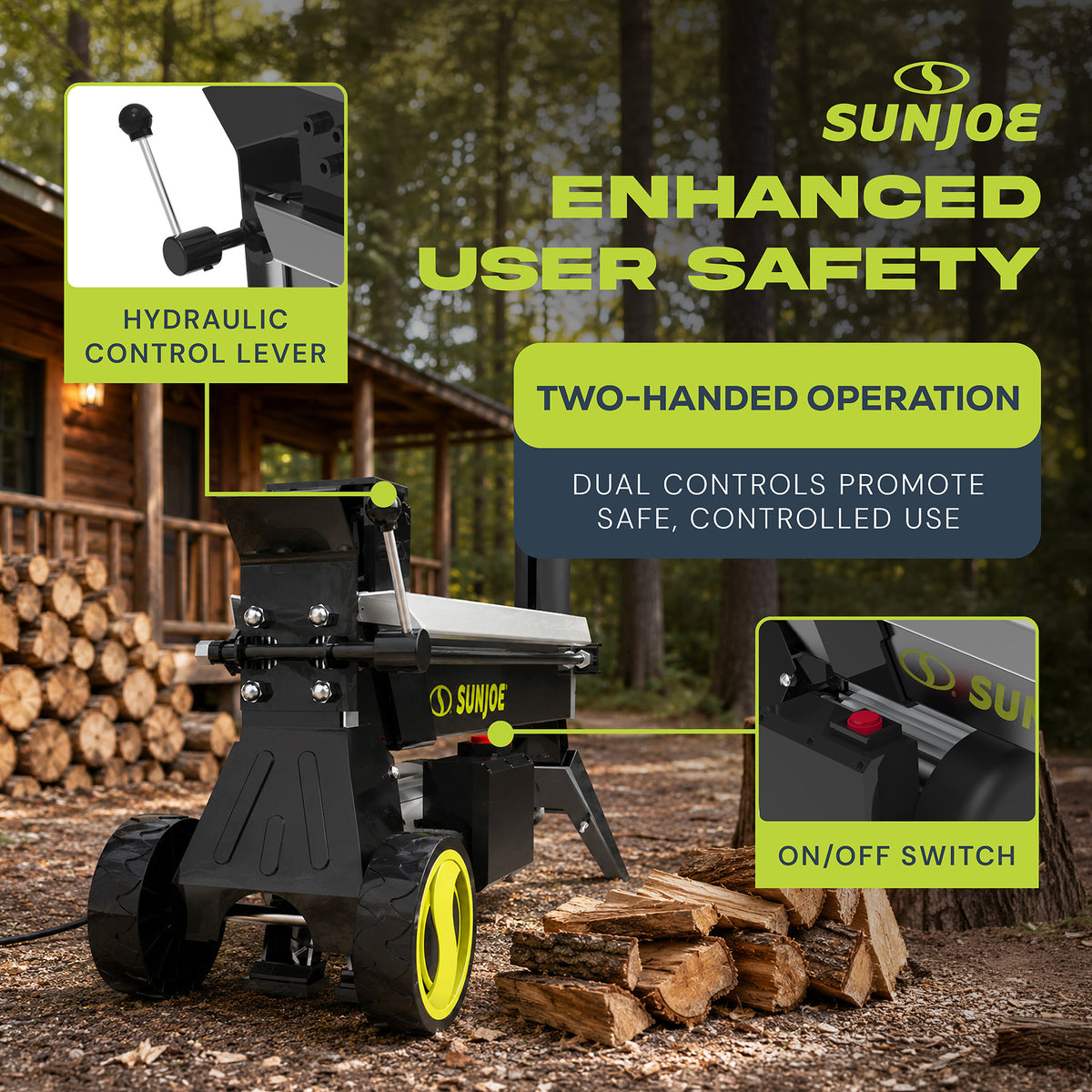 Sun Joe Electric Log Splitter with Hydraulic Ram, 5-Ton, 15 Amp Motor, LJ602E