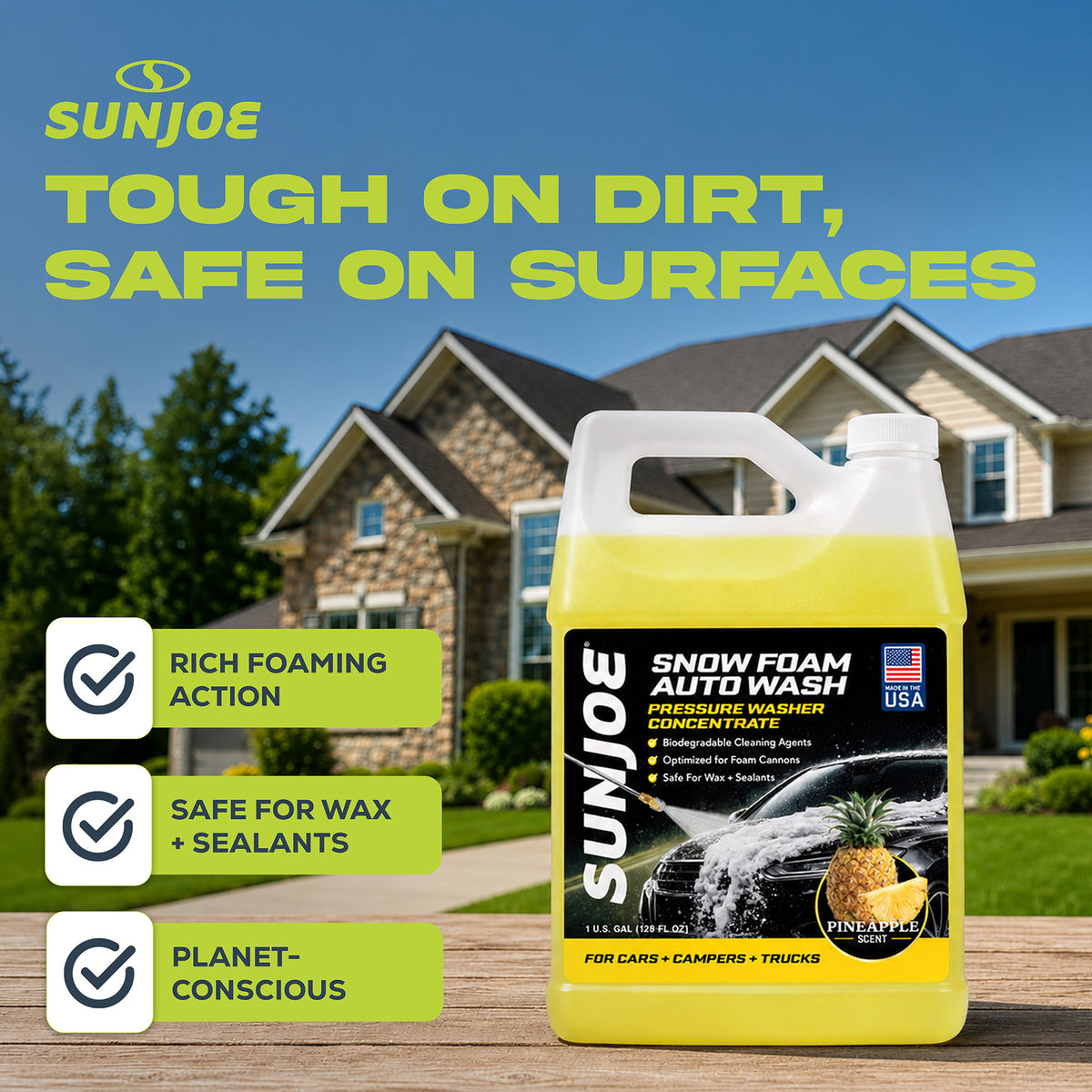 Sun Joe Snow Foam Pineapple Scented Car Wash Soap & Cleaner, 1 Gallon, FCS1G - VMInnovations