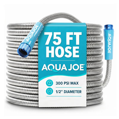 Aqua Joe 75 Ft Heavy Duty Stainless Steel Garden Hose, 1/2" Diameter (Open Box)