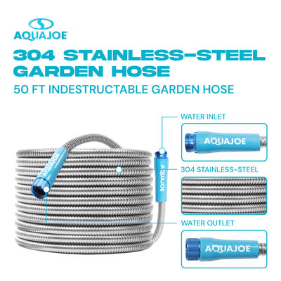Aqua Joe 50 Ft Heavy Duty Stainless Steel Garden Hose, 1/2" Diameter, AJSGH50