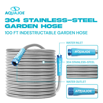 Aqua Joe 100 Ft Heavy Duty Stainless Steel Garden Hose, 1/2" Diameter, AJSGH100 - VMInnovations