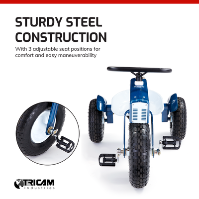 Tricam 22 Inch Kids Steel Ol Blue Tractor Tricycle w/ Adjustable Seat (Open Box) - VMInnovations