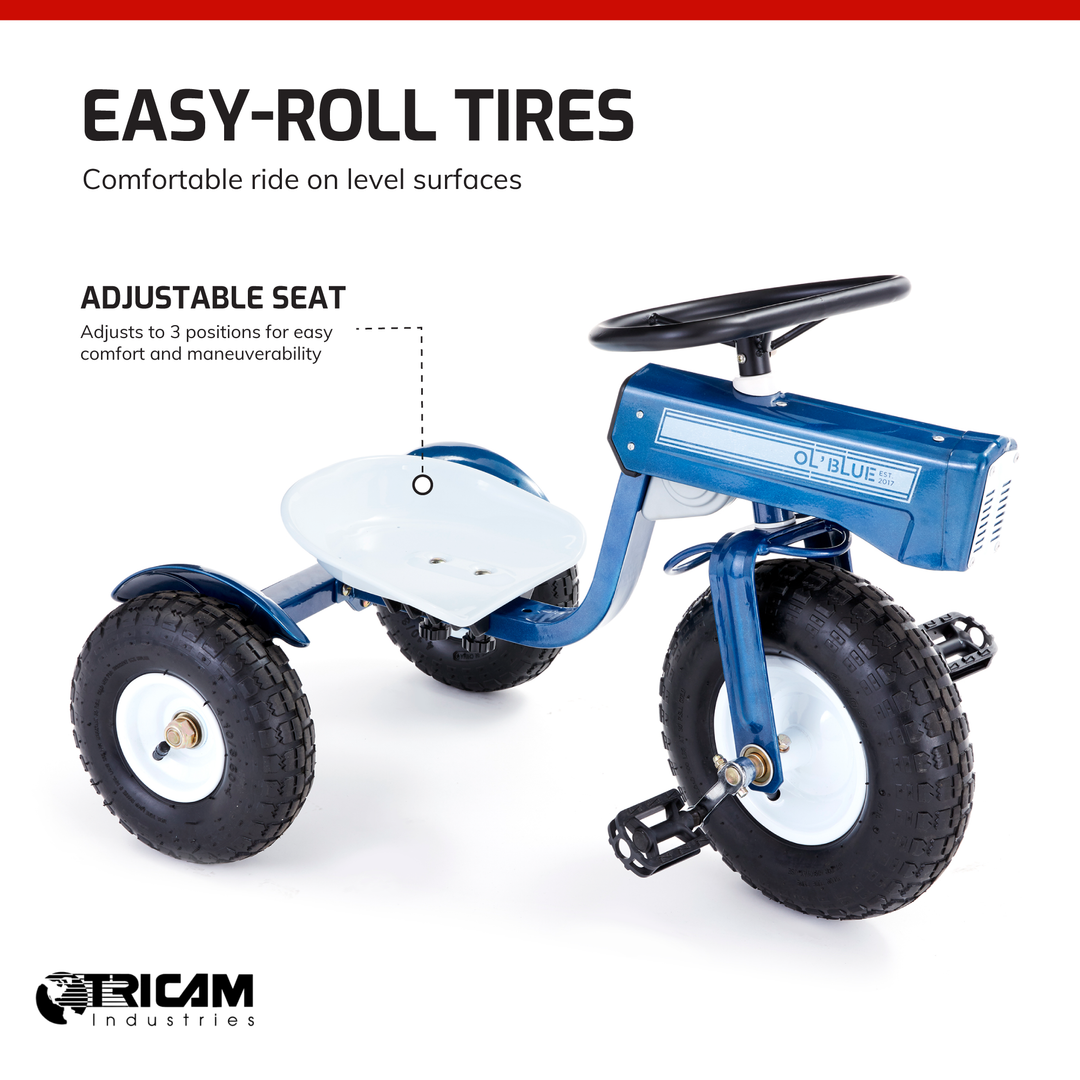 Tricam Ol' Blue Tractor Tricycle, 22" Steel Toddler Bike Kids Ride On Toy, Blue - VMInnovations