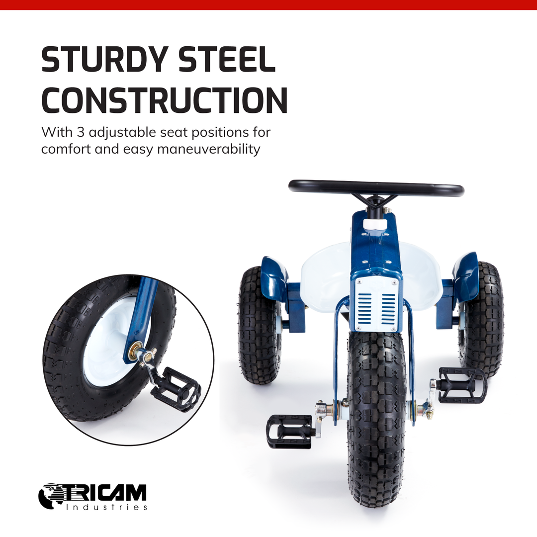 Tricam 22 Inch Kids Steel Ol Blue Tractor Tricycle with Adjustable Seat (Used) - VMInnovations