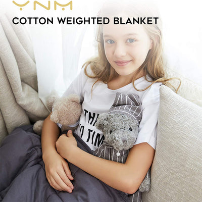 YnM Original Cotton 41 x 60 In 7 Lb Glass Bead Kids Weighted Blanket, Dark Gray