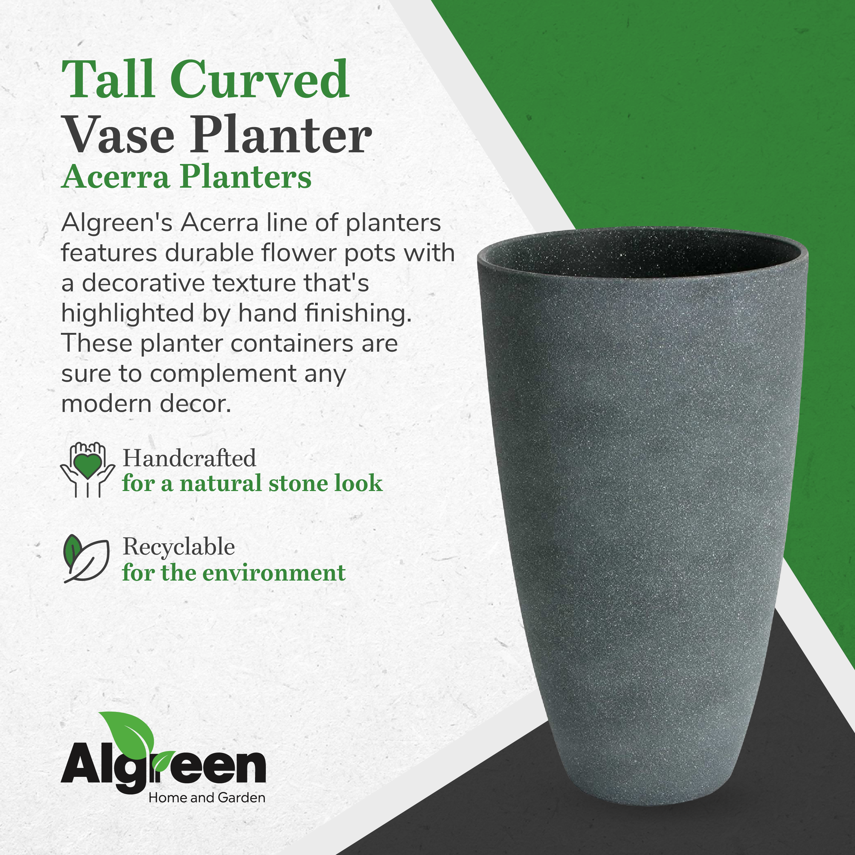 Algreen Weather Resistant Composite Tall Vase Planter, Gray Stucco (Open Box)