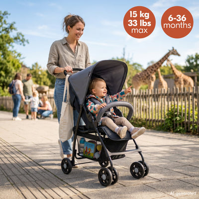 hauck Sport T13 Lightweight Compact Foldable Stroller Pushchair, Charcoal Stone