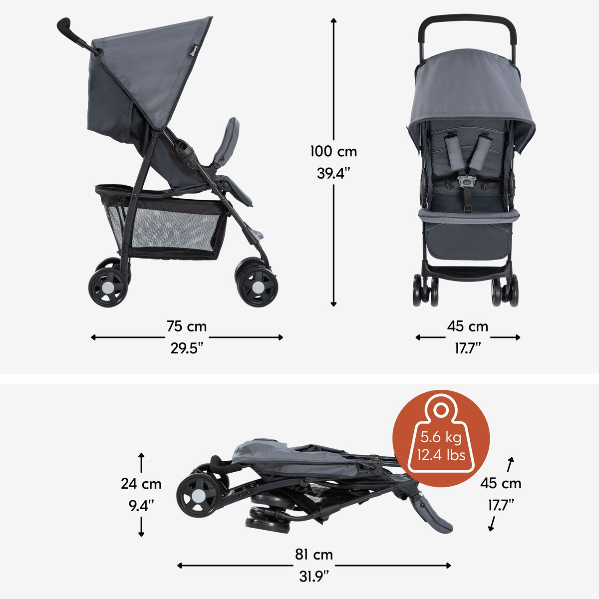 hauck Sport T13 Lightweight Compact Foldable Stroller Pushchair, (Open Box)