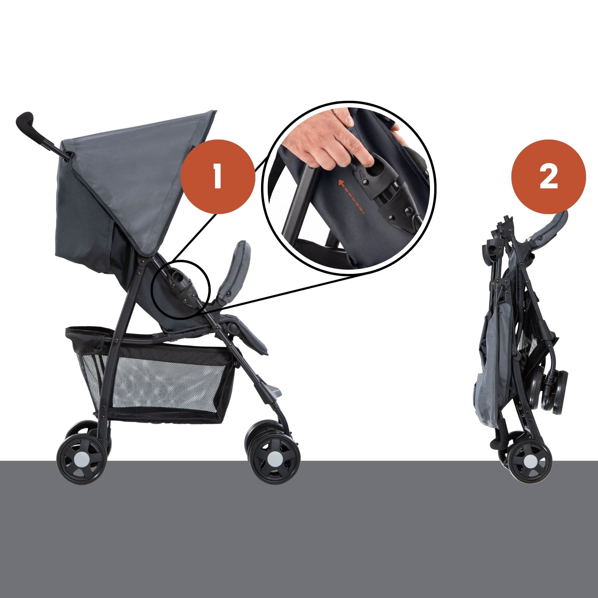 hauck Sport T13 Lightweight Compact Foldable Stroller Pushchair, Charcoal Stone - VMInnovations