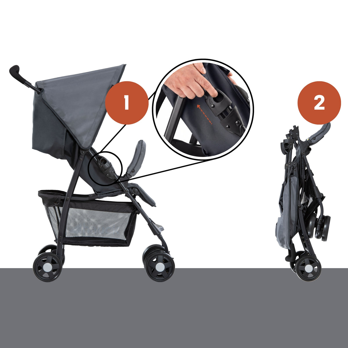 hauck Sport T13 Lightweight Compact Foldable Stroller, Charcoal Stone (Open Box) - VMInnovations