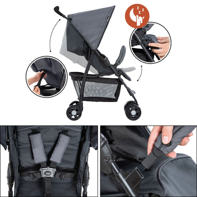 hauck Sport T13 Lightweight Compact Foldable Stroller Pushchair, Charcoal Stone - VMInnovations