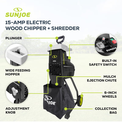Sun Joe Silent Wood Chipper Shredder, 15 Amp Machine with 1.7" Diameter (Used) - VMInnovations