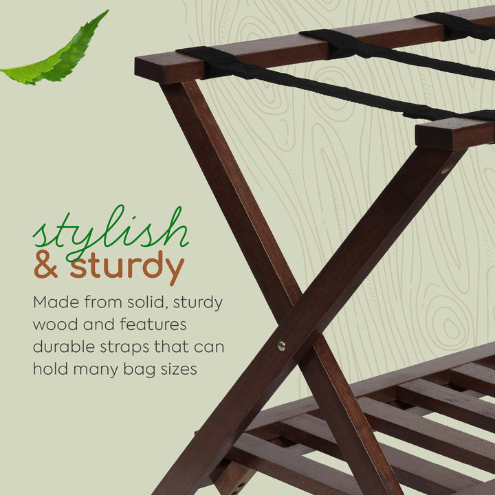 PJ Wood Hotel Style Wood Folding Suitcase Luggage Rack w/Shelf, Walnut(Open Box) - VMInnovations