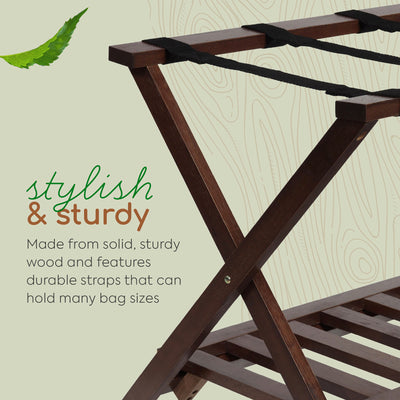 PJ Wood Hotel Style Wood Folding Suitcase Luggage Rack w/Shelf, Walnut(Open Box) - VMInnovations