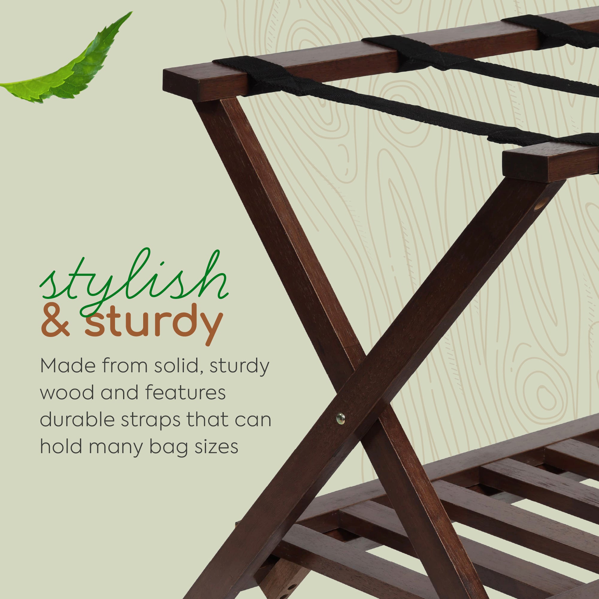PJ Wood Hotel Style Wood Home Folding Suitcase Luggage Rack w/Shelf,Walnut(Used) - VMInnovations