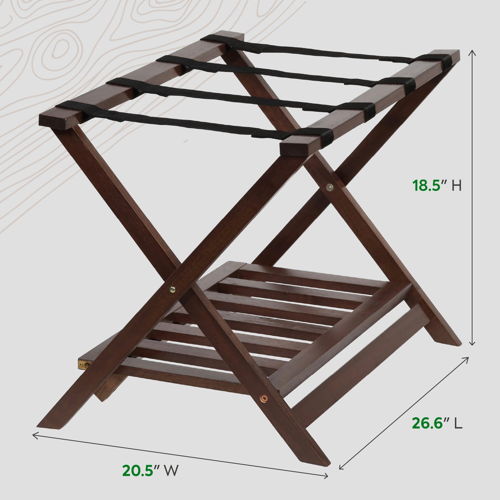 PJ Wood Hotel Style Wood Home Folding Suitcase Luggage Rack with Shelf, Walnut - VMInnovations