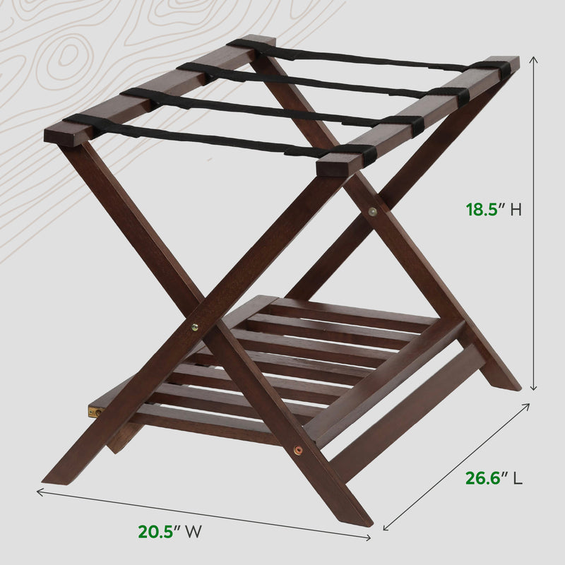 Hotel Style Wood Home Folding Suitcase Luggage Rack with Shelf, Walnut (Used)