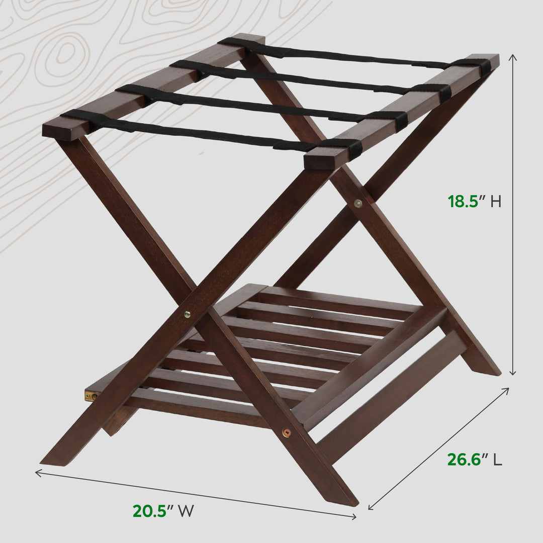 PJ Wood Hotel Style Wood Home Folding Suitcase Luggage Rack w/Shelf,Walnut(Used) - VMInnovations