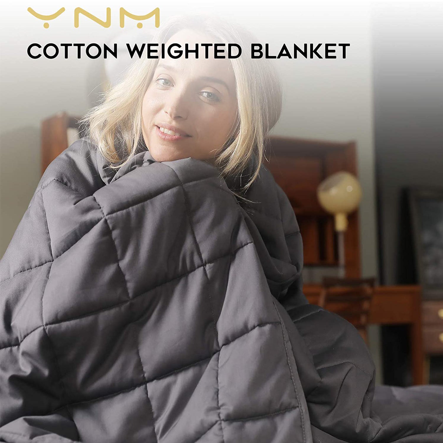 YnM Cotton 60 x 80 Weighted Blanket for Queen & King Beds, Dark Gray (Open Box) - VMInnovations
