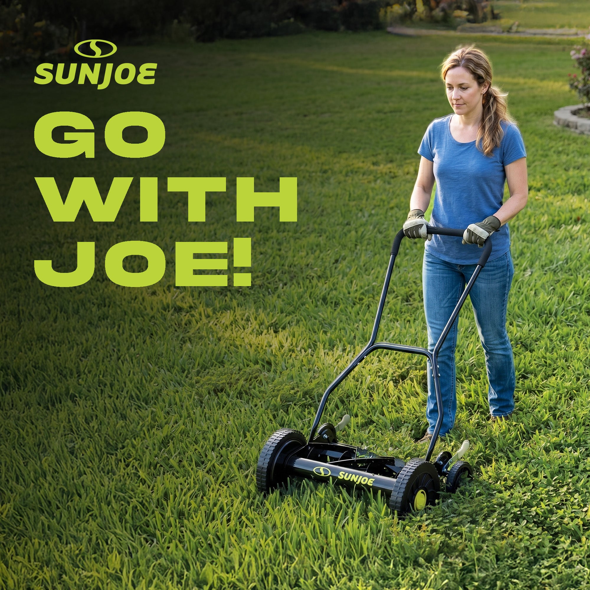 Sun Joe Cordless, Manual Push Steel Reel Lawn Mower, 14 Inch, Green (Open Box)