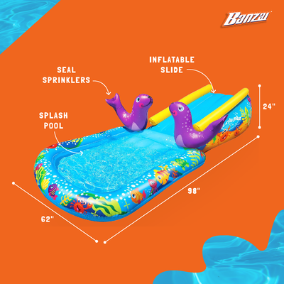 Banzai Inflatable Outdoor My First Water Slide & Splash Pool with Seal Sprinkler