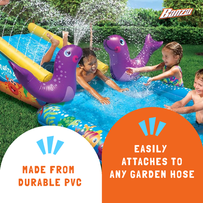 Banzai Inflatable Outdoor My First Water Slide & Splash Pool with Seal Sprinkler