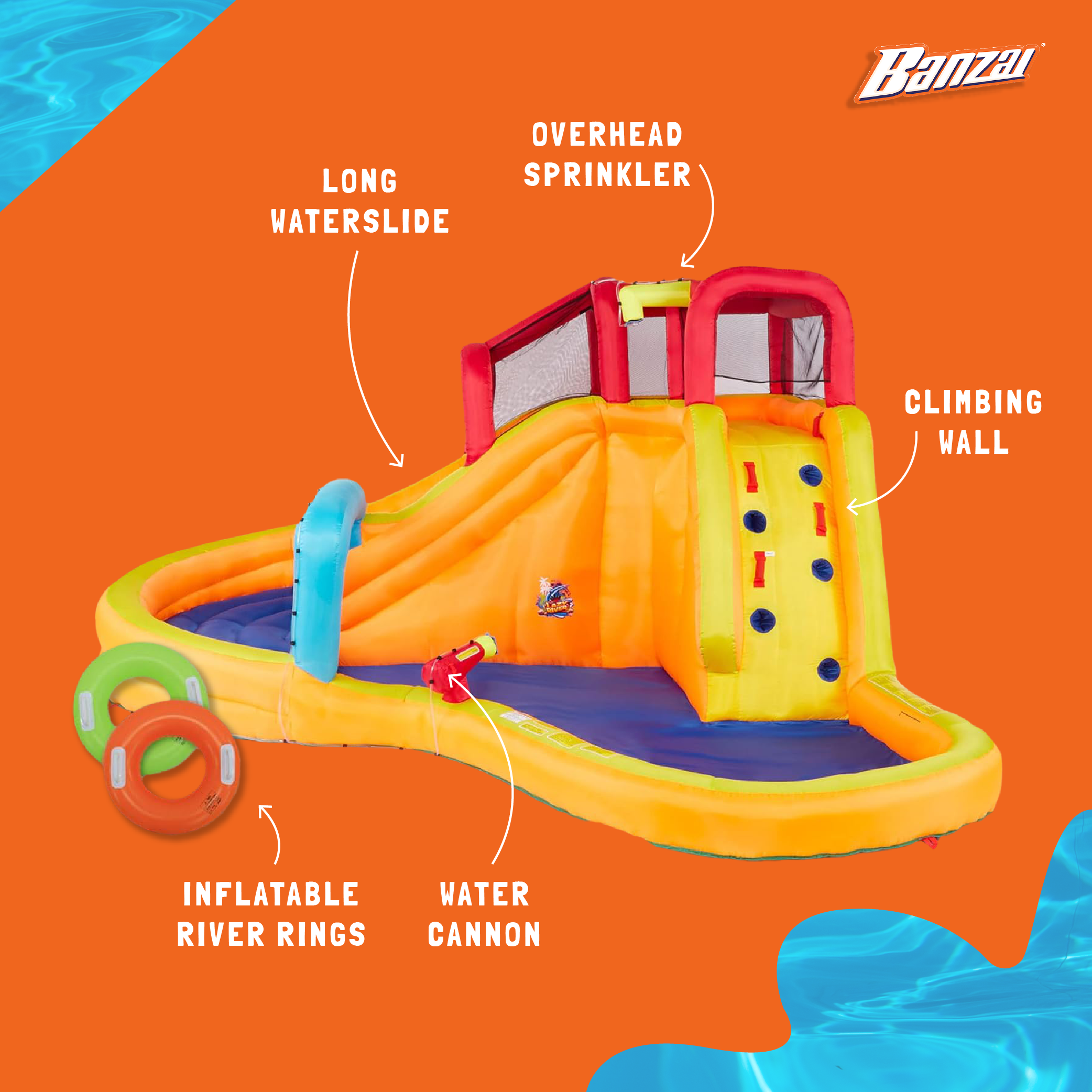 Banzai Kids Inflatable Outdoor Lazy River Water Park Slide and Pool (For Parts) - VMInnovations