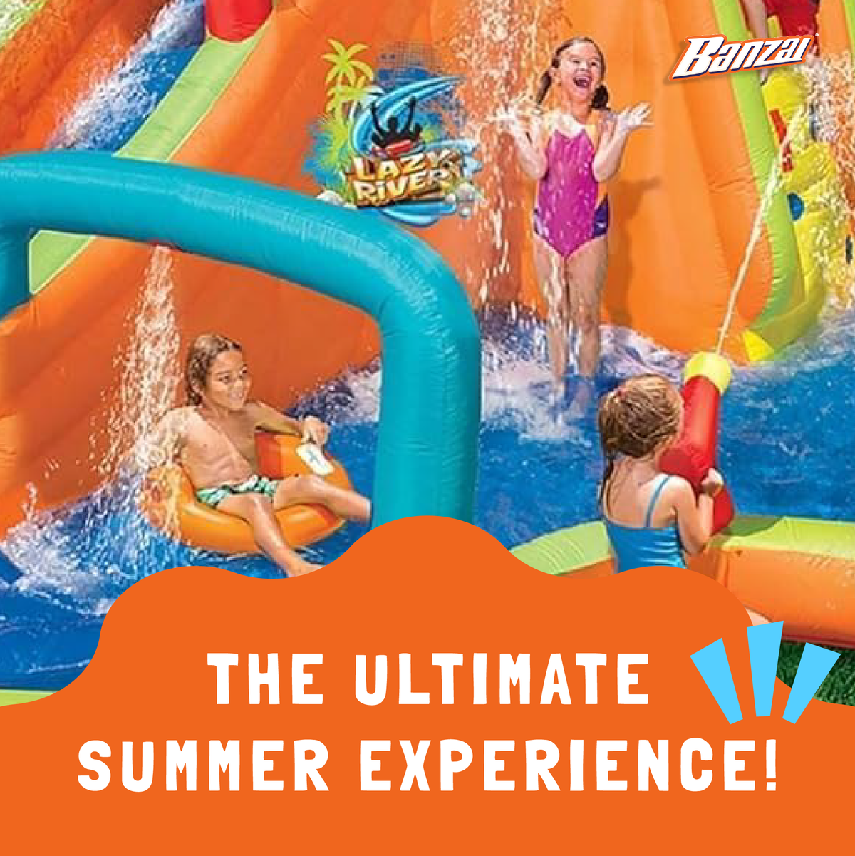 Banzai Inflatable Outdoor Lazy River Adventure Water Park Slide & Pool(Open Box)