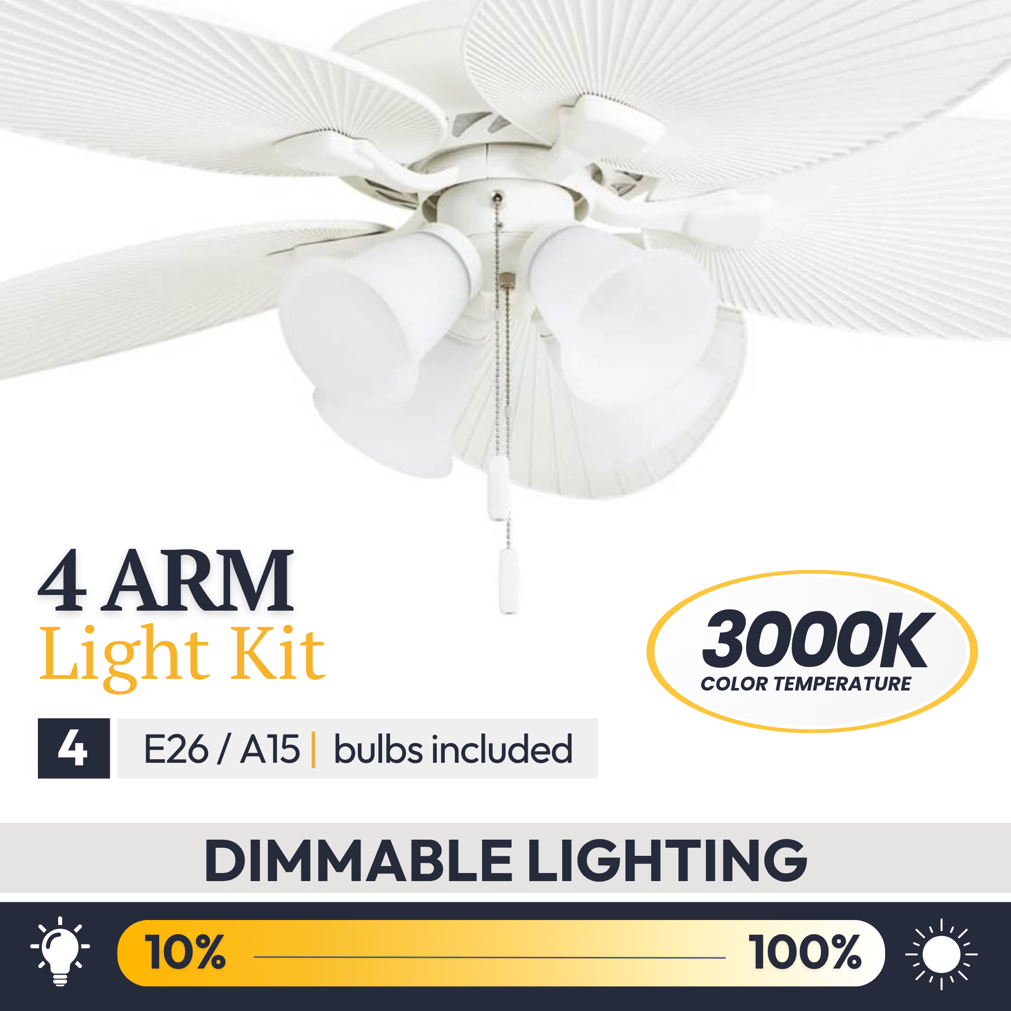 Prominence Home Palm Lake 52" Indoor Outdoor Ceiling Fan with Pull Chain, White - VMInnovations