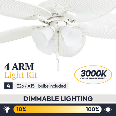 Prominence Home Palm Lake 52" Indoor Outdoor Ceiling Fan with Pull Chain, White - VMInnovations