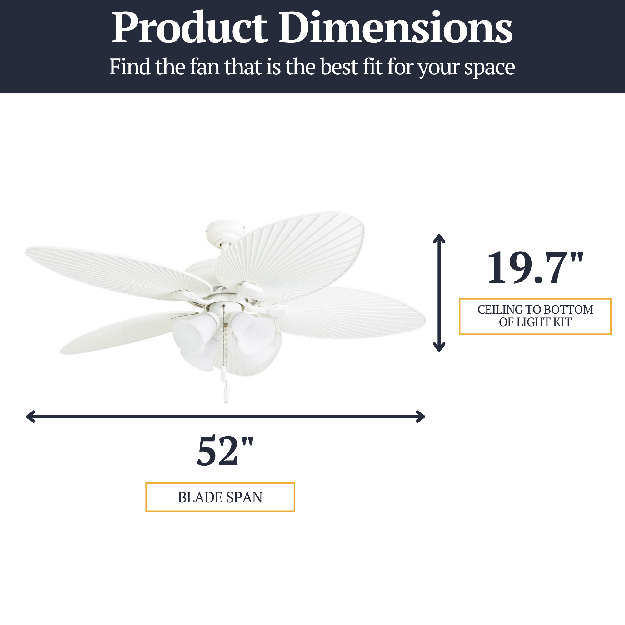 Prominence Home Palm Lake 52" Indoor Outdoor Ceiling Fan with Pull Chain, White - VMInnovations