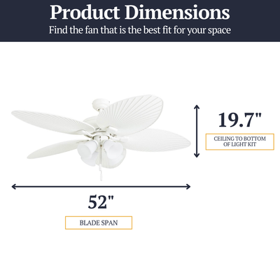 Prominence Home Palm Lake 52" Indoor Outdoor Ceiling Fan with Pull Chain, White - VMInnovations