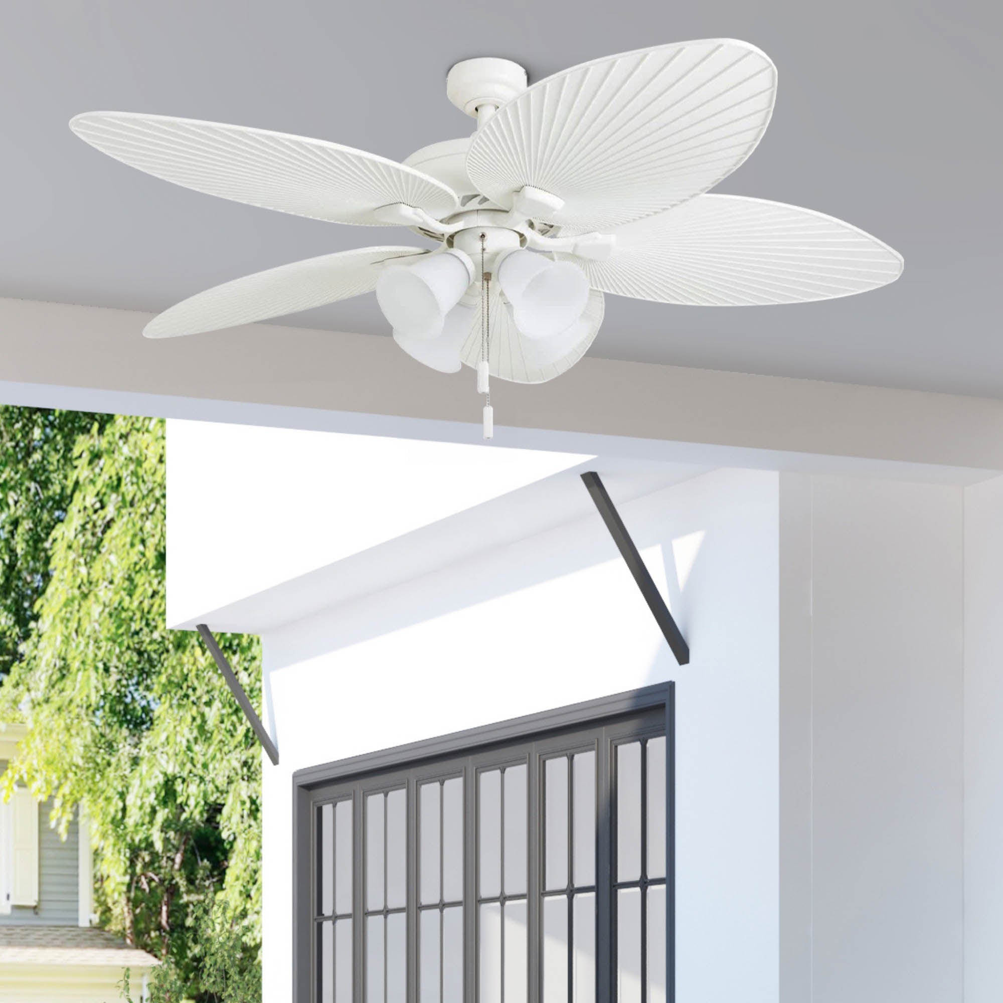 Prominence Home Palm Lake 52" Indoor Outdoor Ceiling Fan with Pull Chain, White - VMInnovations