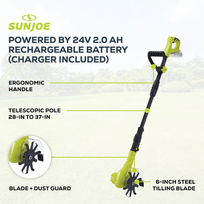 Sun Joe 24 Volt Cordless Telescoping Cultivator/Weeder with 250W Motor, TJW24C - VMInnovations