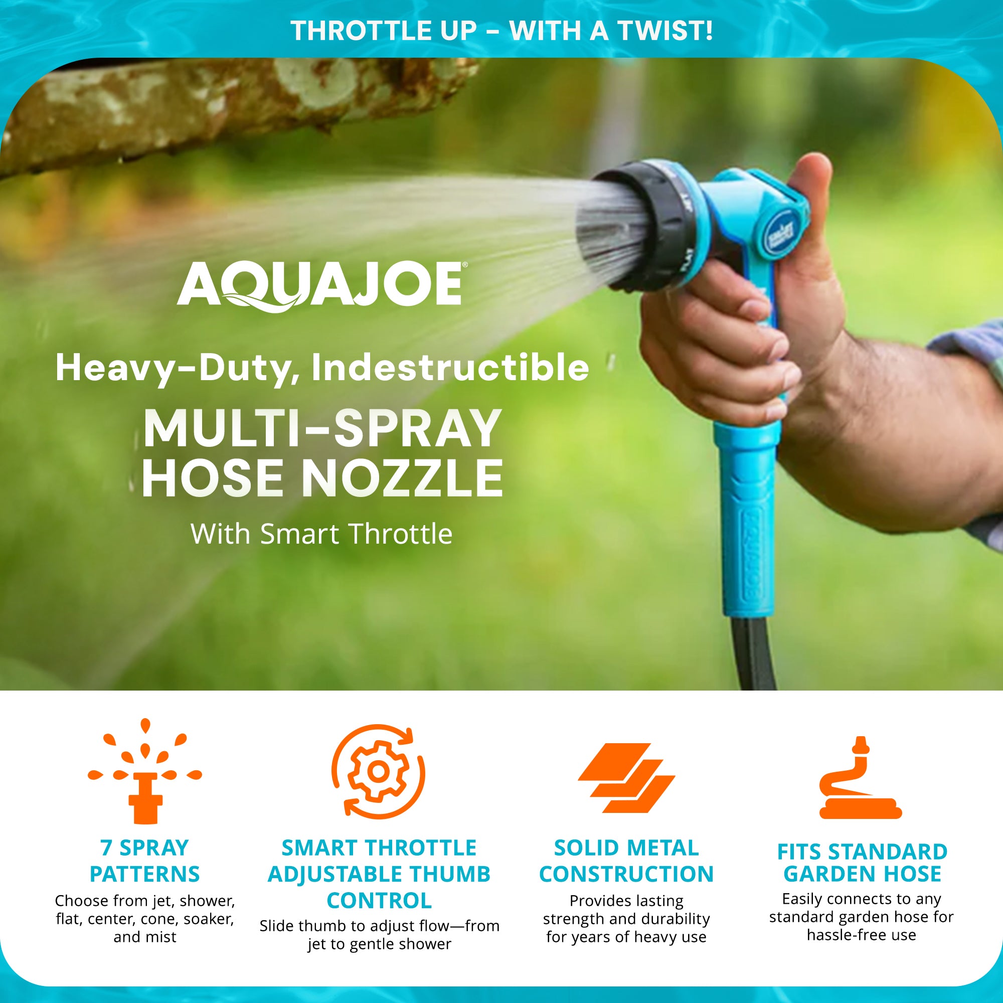 Aqua Joe Multi-Function Hose Nozzle with Smart Throttle & Oscillating Sprinkler