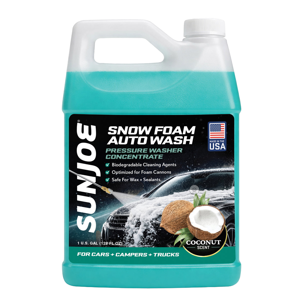 Sun Joe Premium Snow Foam Coconut Scent Car Washing Soap & Cleaner, 1 Gallon - VMInnovations