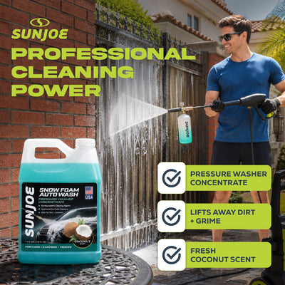 Sun Joe Premium Snow Foam Coconut Scent Car Washing Soap & Cleaner, 1 Gallon - VMInnovations