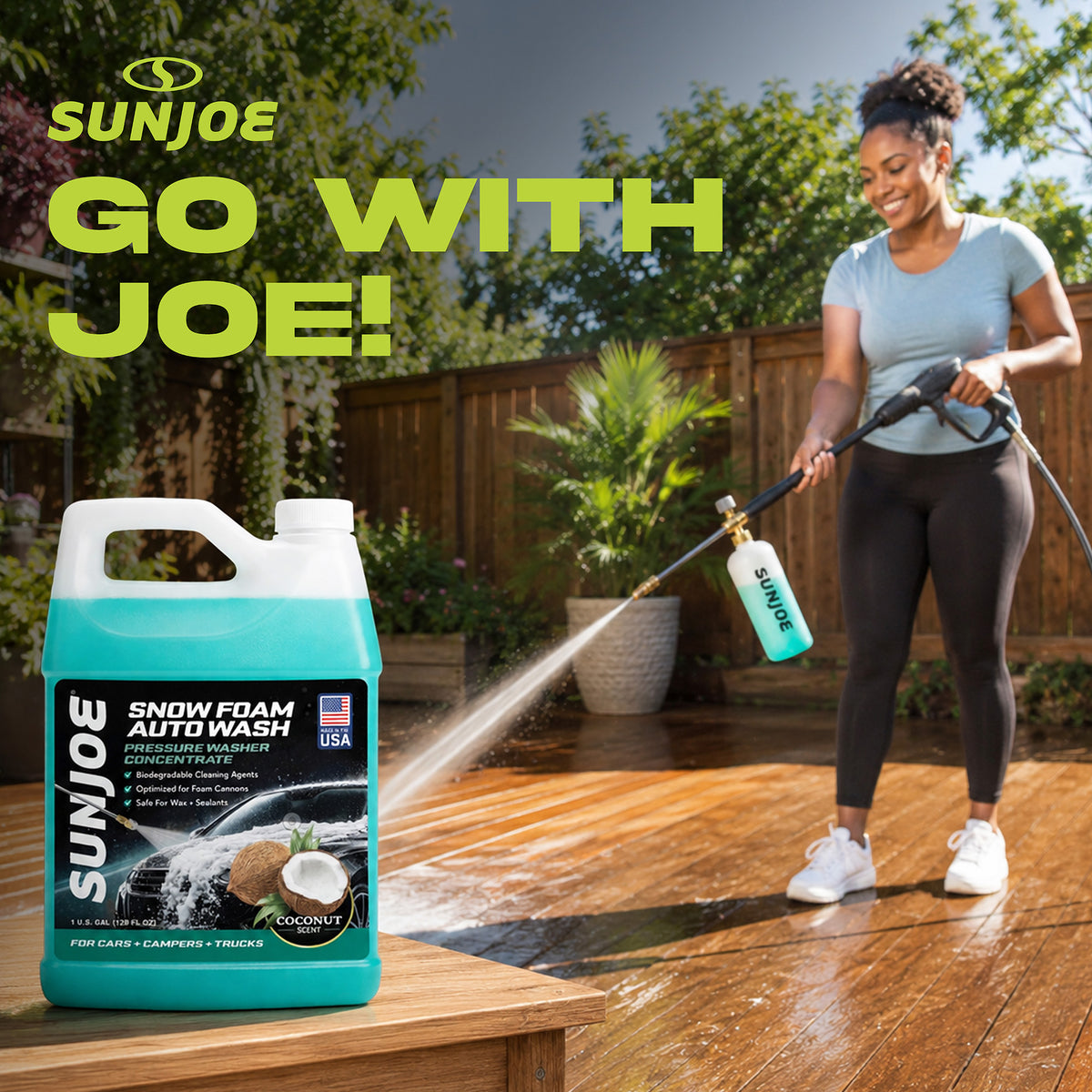 Sun Joe Premium Snow Foam Coconut Scent Car Washing Soap & Cleaner, 1 Gallon - VMInnovations