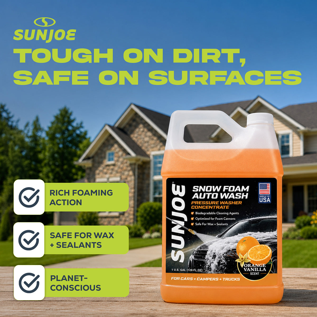 Sun Joe Premium Snow Foam Car Soap Cleaner, 1 Gal, Orange-Vanilla, SPX-FCS1G-CRM - VMInnovations