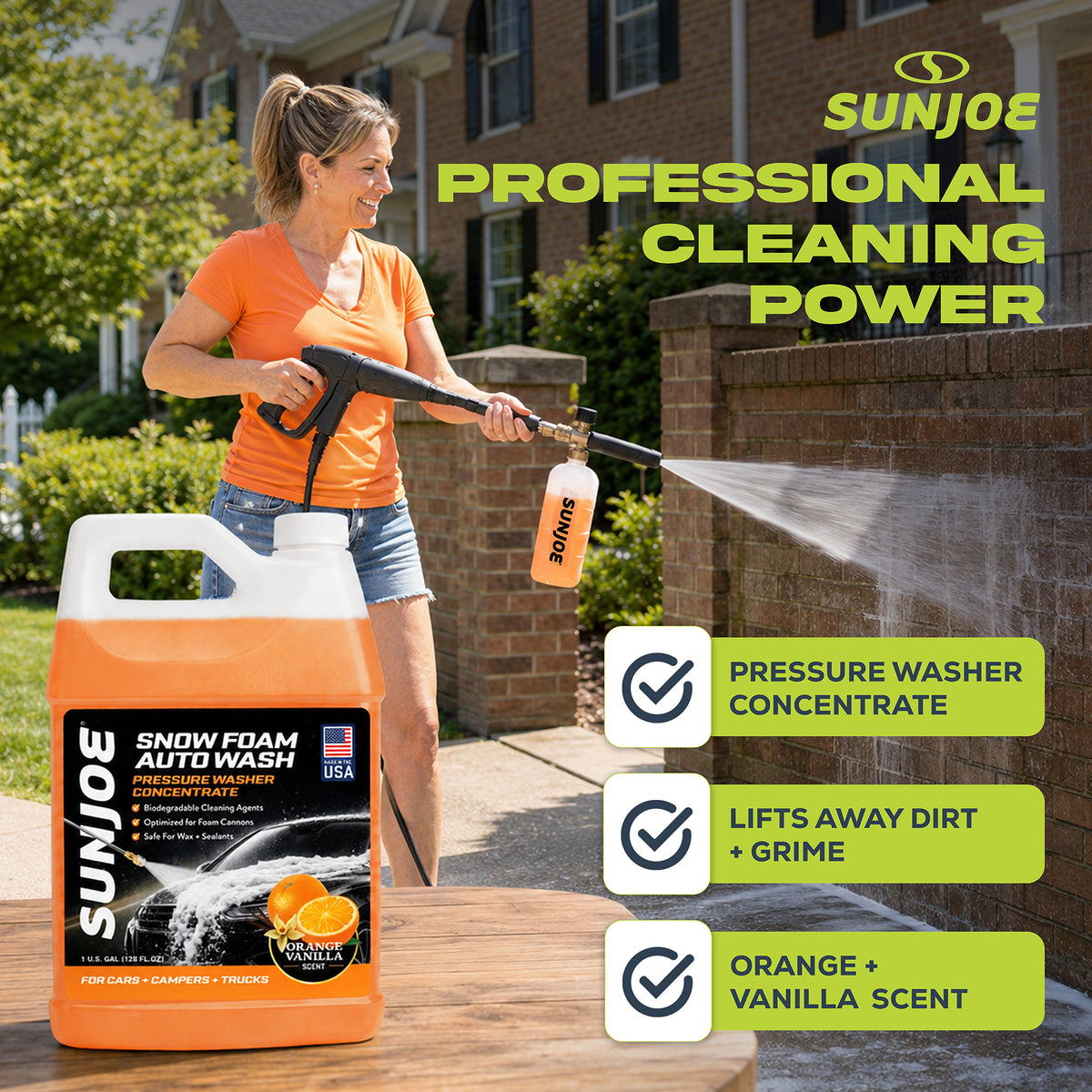 Sun Joe Premium Snow Foam Car Soap Cleaner, 1 Gal, Orange-Vanilla, SPX-FCS1G-CRM - VMInnovations