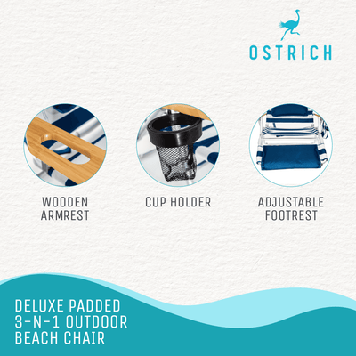 Ostrich Deluxe 3N1 Outdoor Lawn Beach Lounge Chair with Footrest, Stripe (Used) - VMInnovations