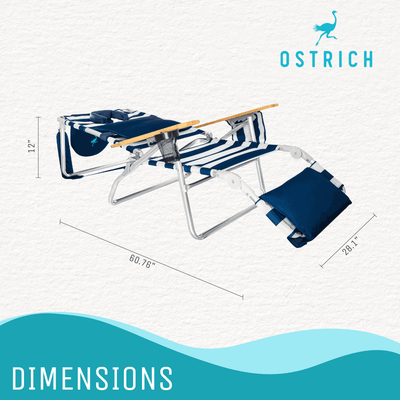 Ostrich Deluxe 3N1 Outdoor Lawn Beach Lounge Chair w/ Footrest, Stripe(Open Box)