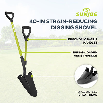 Sun Joe 9“ Digging Shovel, Assist Handle, Shovelution, Black/Green, SJ-SHLV07 - VMInnovations