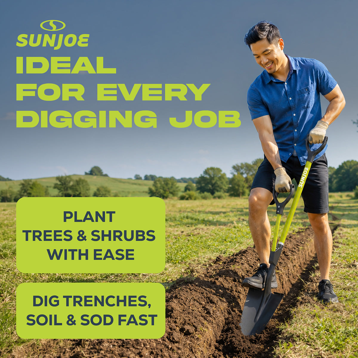 Sun Joe 9“ Digging Shovel, Assist Handle, Shovelution, Black/Green, SJ-SHLV07 - VMInnovations